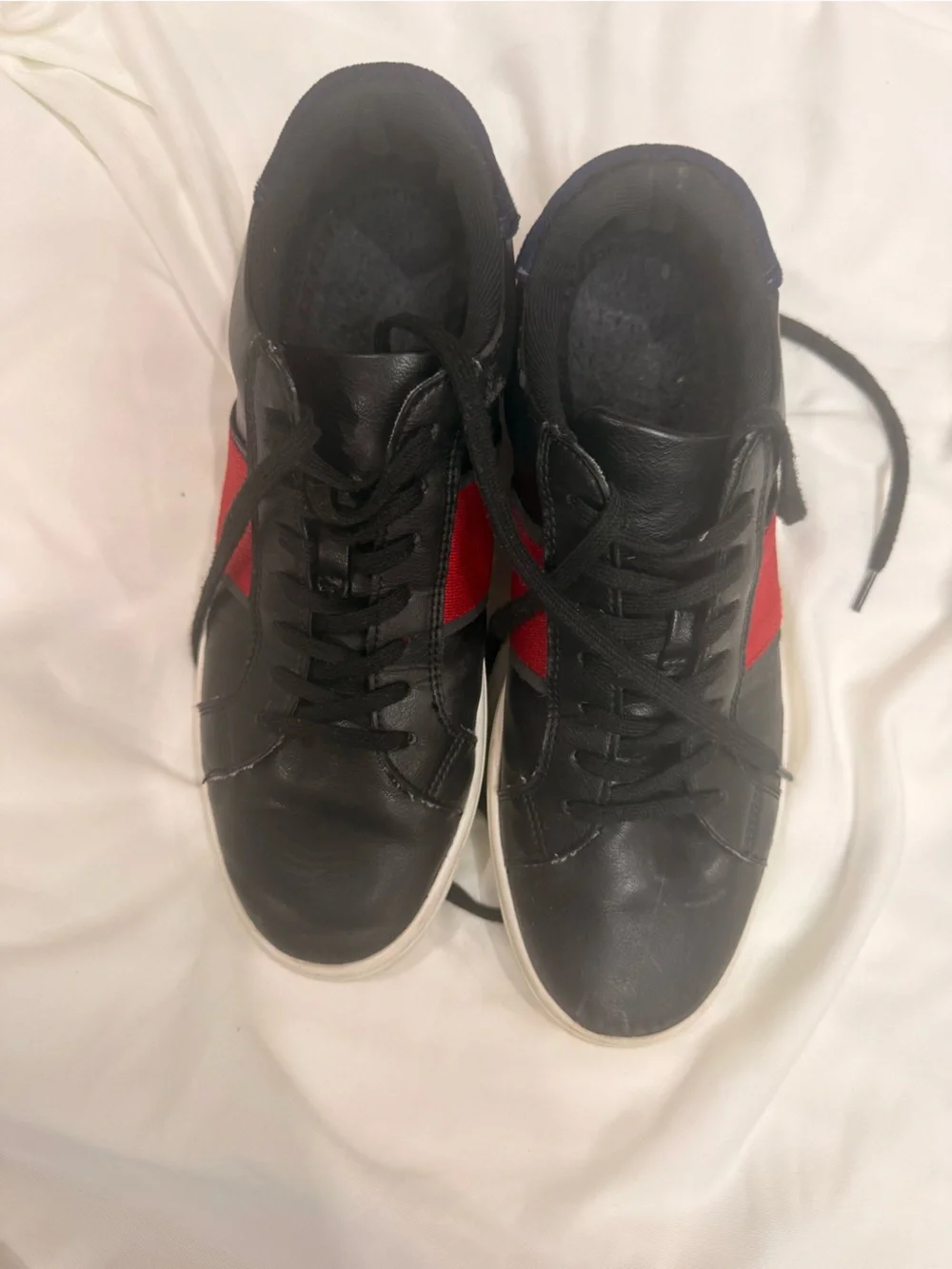 Aldo Black Leather Sneakers with Red Panels